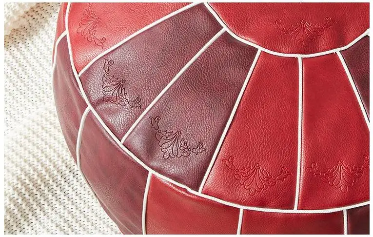 Moroccan PU Leather Pouf – Handmade Embroidered Ottoman, Unstuffed Round Floor Cushion (50x50x30cm) - Pouf Ottoman - H1300add18264492aaeca8f0f19cb8ffcc