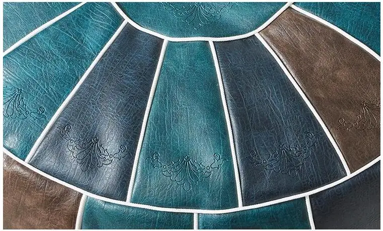 Moroccan PU Leather Pouf – Handmade Embroidered Ottoman, Unstuffed Round Floor Cushion (50x50x30cm) - Pouf Ottoman - H162ddc451d344a21882f587bf23d858eK