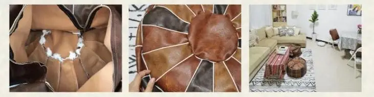Moroccan PU Leather Pouf – Handmade Embroidered Ottoman, Unstuffed Round Floor Cushion (50x50x30cm) - Pouf Ottoman - H3b0a0c02ec97438d93f3bf6cd0e196ebs