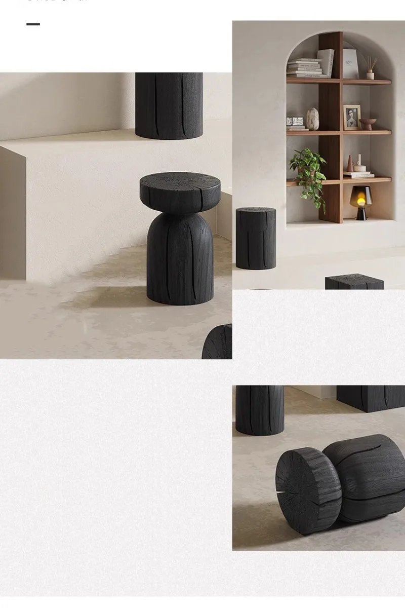 Solid Wood Stool – Portable Black Round Ottoman, Multi-Function Low Stool for Modern Living Room - Pouf Ottoman - S4793f9b00ac14602a4c4c7b520d3fa02g
