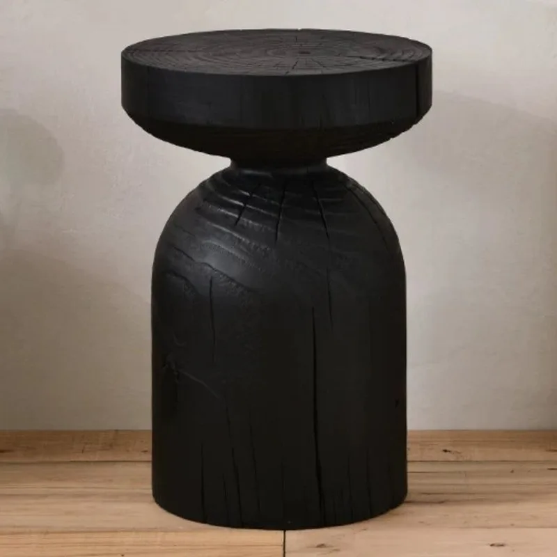 Solid Wood Stool – Portable Black Round Ottoman, Multi-Function Low Stool for Modern Living Room - Pouf Ottoman - S885f7e2551864d93b9726097c3c9a3a2s