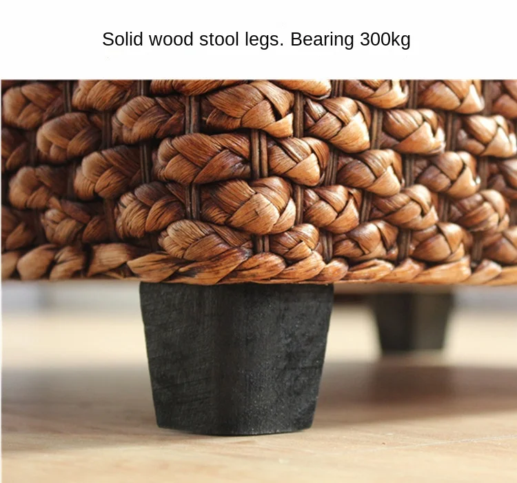 Rattan Storage Stool – Solid Wood Entryway Bench with Hidden Storage - Pouf Ottoman - Sa727b79351db4fdb9a5de8a57c872f179