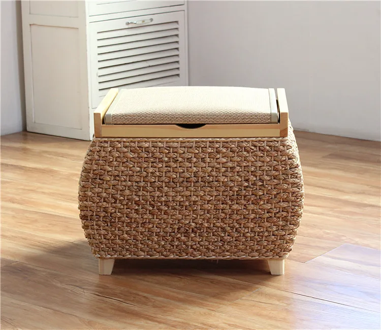 Rattan Storage Stool – Solid Wood Entryway Bench with Hidden Storage - Pouf Ottoman - Sb6cb9df452c549b2af3dc3a678ec4ce5m