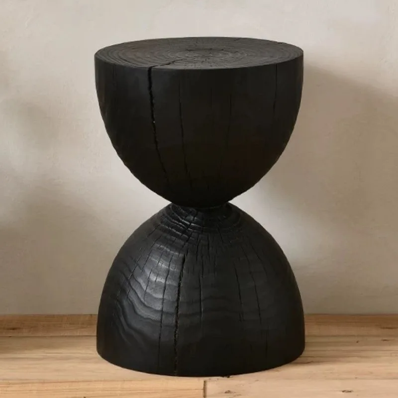 Solid Wood Stool – Portable Black Round Ottoman, Multi-Function Low Stool for Modern Living Room - Pouf Ottoman - Sf35c57b7f0cd47e9a685b28f3dda1d4dY