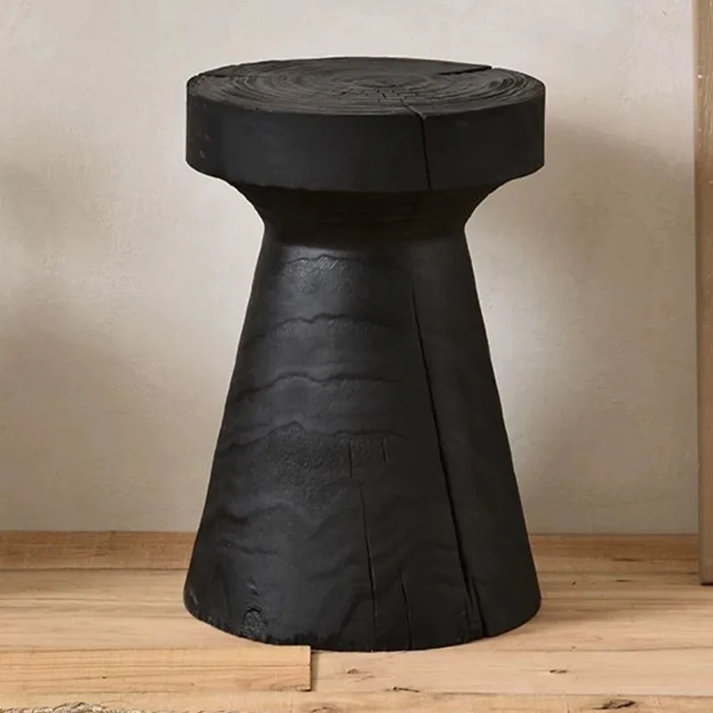 Solid Wood Stool – Portable Black Round Ottoman, Multi-Function Low Stool for Modern Living Room - Pouf Ottoman - Sfc0346aaf4f447caad5818472807f76av